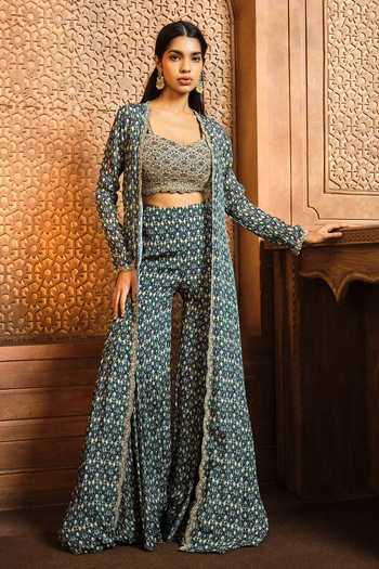Aneesh Agarwaal Ikat Print Zardozi Embroidered Sharara Set 