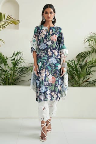 Sage Saga Lace Butterfly Pattern Kurta 