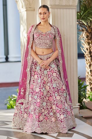 Osaa By Adarsh Embroidered Purple Bridal Lehenga Set 