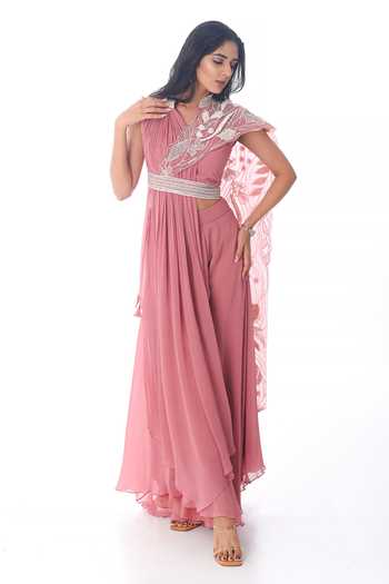 PIRI INDIA Thread Embroidered Blouse & Palazzo Set 