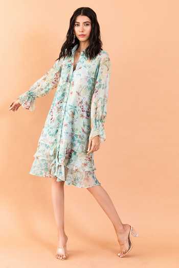 Aroop Shop India Jean Catmint Print Shirt Dress 