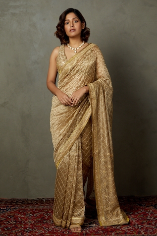 RI.Ritu Kumar Rohira Silk Embroidered Saree With Unstitched Blouse Fabric