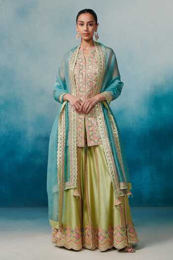 SUHINO Geometric Embroidered Kurta Gharara Set 
