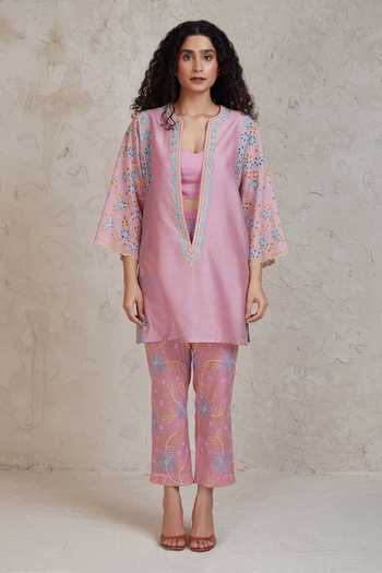Sue Mue Amal Chanderi Cutwork Kurta Pant Set 