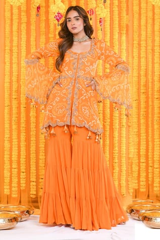 Hand Embroidered Peplum Kurta & Sharara Set 