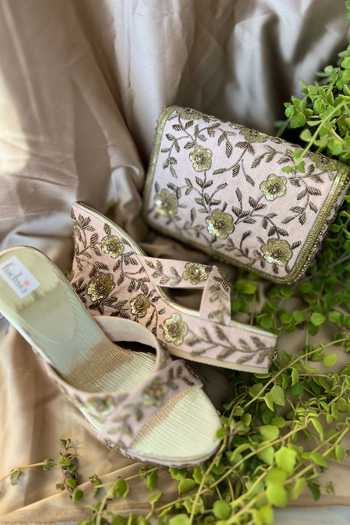 Fuchsia by aashaka mehta Silk Royal Bride Wedges & Clutch Set 