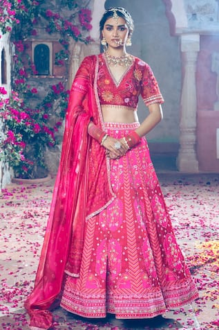 Show Shaa Floral Print & Mirror Work Lehenga Set 