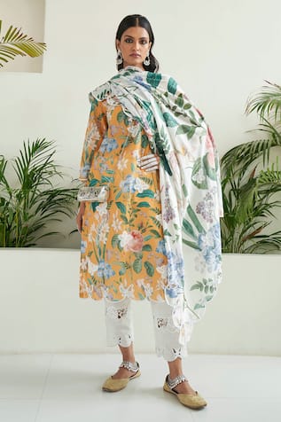 Sage Saga Freesia Floral Print Kurta Palazzo Set 