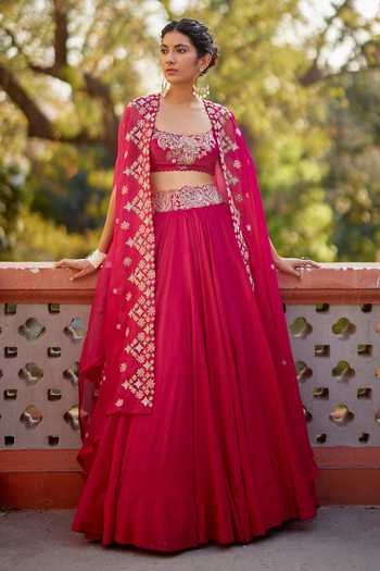 Mrunalini Rao Resham Embroidered Cape Lehenga Set 