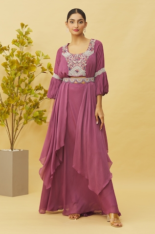 Khwaab by Sanjana Lakhani Zardozi Embellished Asymmetric Hem Blouse With Lehenga