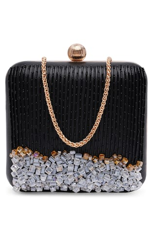 Embellished Square Shaped Clutch With Sling 