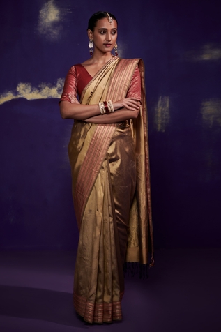 Dressfolk Handloom Silk Stripe Border Saree