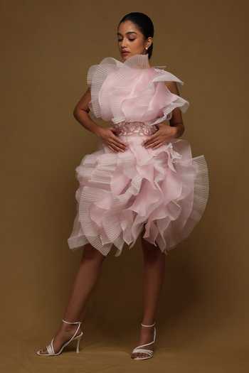 Shriya Som Textured Ruffle Layered Dress 