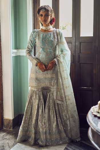 Lashkaraa Zari & Sequin Embroidered Kurta Gharara Set 