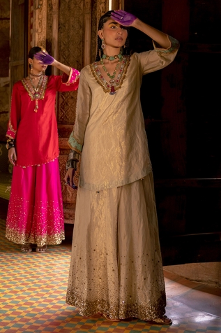 Rajiramniq Embroidered Kurta Sharara Set