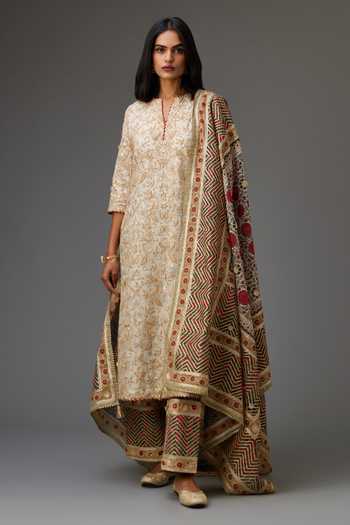 Kora Cotton Chanderi Embroidered Kurta Set 