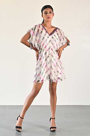 K-Anshika Leheriya Pattern Draped Sleeve Dress 
