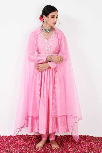 Label Flamingo By Vrinda Floral Pearl Embellished Anarkali Churidar Set 