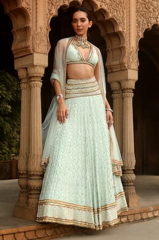 Dheeru Taneja Qala Pearl Embroidered Bridal Lehenga Set 