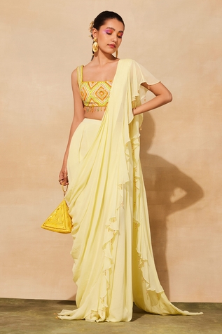 DiyaRajvvir Ruffle Pre-Draped Skirt Saree Set