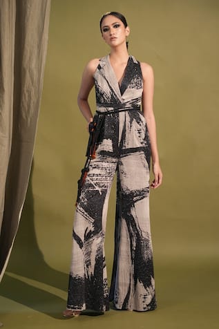 Nikita Mhaisalkar Brush Stroke Print Drape Jumpsuit 