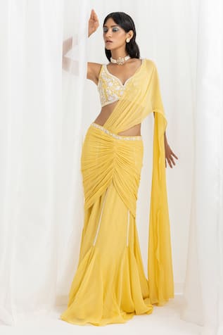 Seema Thukral Pre-Stitched Ruched Saree With Embroidered Choli 