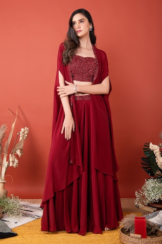 Shristi Chetani Hand Embroidered Cape With Lehenga Set