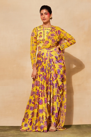 DiyaRajvvir Printed & Pre-Draped Dhoti Skirt Saree Set