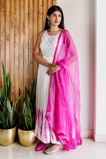 Cupid Cotton Flower Embroidered Anarkali Set 