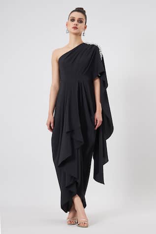 Draped One Shoulder Gown For Kids