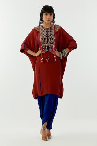 Aseem Kapoor Trapeze Yoke Embroidered Kurta & Draped Trouser Set 