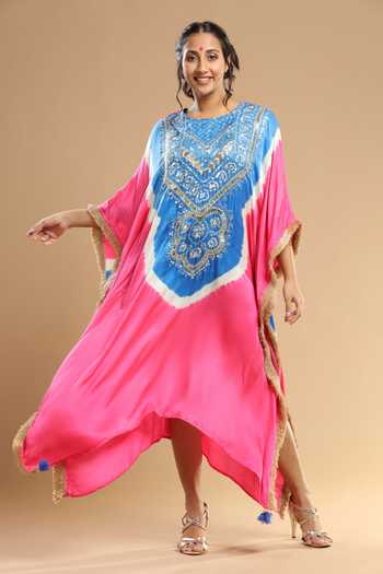 Etasha By Asha Jain Mirror Embellished Bandhani Pattern Kaftan 