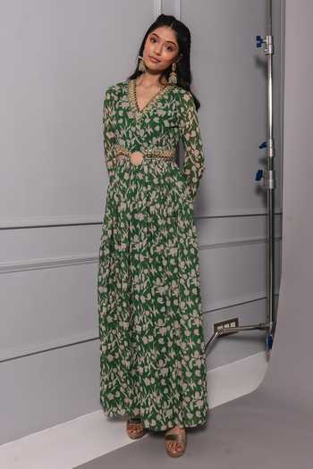 Ria Shah Label Floral Print Cut-Out Anarkali Dress 