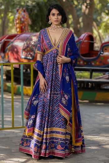 Irrau By Samir Mantri Flower Vine Print Anarkali With Dupatta 