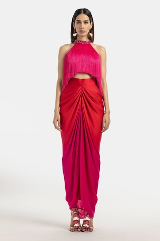 431-88 by Shweta Kapur Fringe Tasselled Halter Neck Top
