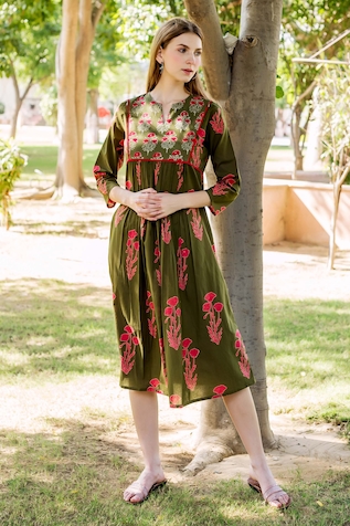 Missprint Floral Hand Block Print Dress