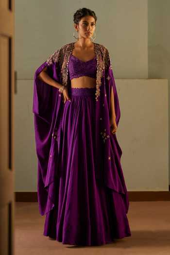 Mrunalini Rao Paisley Embroidered Cape Lehenga Set 