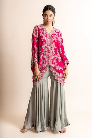 Nupur Kanoi Hand Embroidered Short Tunic & Bias Gharara Set 