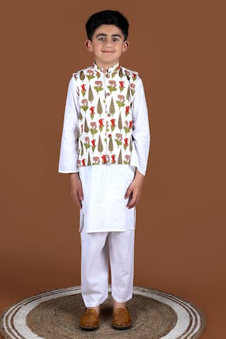 Botanical Print Bundi & Kurta Set 