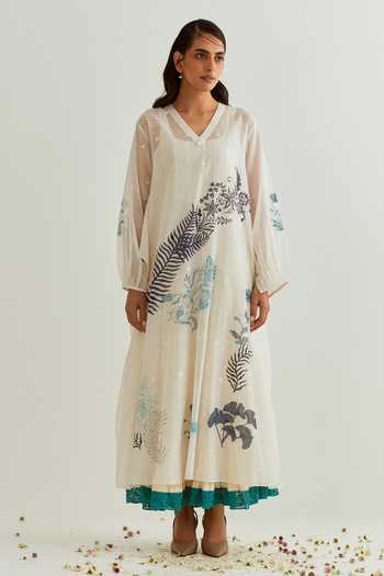 Prama By Pratima Pandey Block Print Chanderi Dress With Inner 