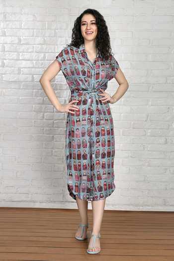 Whimsical By Shica Babushka Doll Print Shirt Dress 