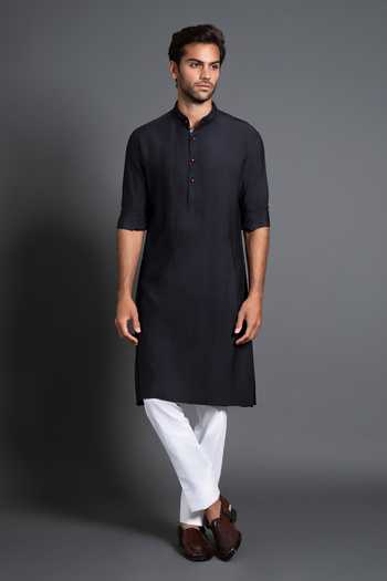 Raghavendra Rathore Jodhpur Silk Pintuck & Kantha Work Kurta 