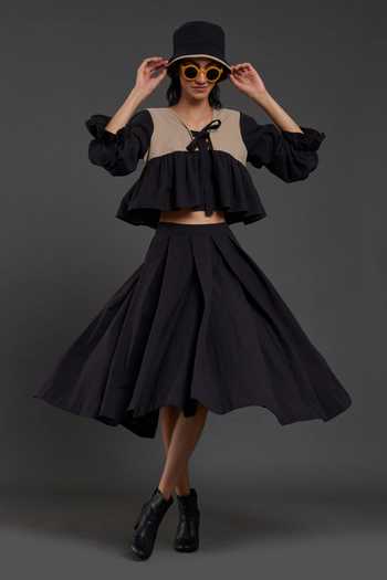 MATI Cotton Balloon Sleeve Crop Top And Skirt Set 