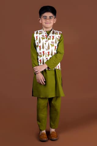 Floral Printed Bundi & Kurta Set 