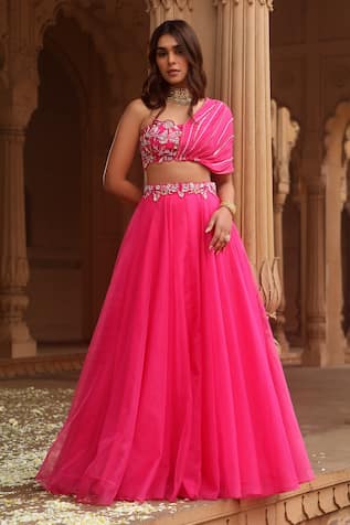 Dheeru Taneja Alora Draped Blouse & Lehenga Set 