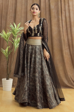 Khwaab by Sanjana Lakhani Floral Pattern Lehenga Set With Sequin Embroidered Blouse