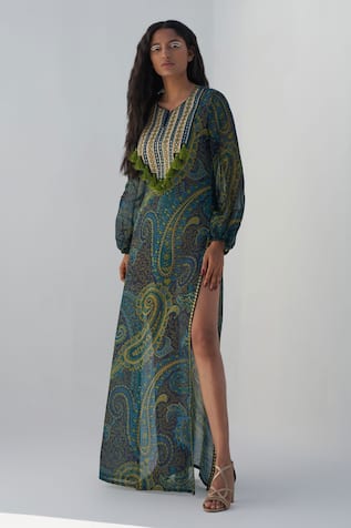 Nadima Saqib Paisley Print Long Kaftan 