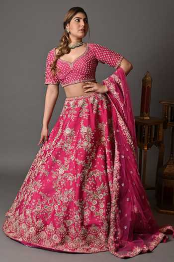Kalighata Raw Silk Floral Embellished Bridal Lehenga Set 
