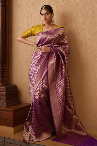 Purple Pure Linen Banarasi Saree at Rs 3999.00 | Banarasi Sarees | ID:  26452381212