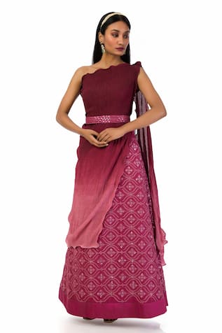 One Shoulder Textured Top & Skirt Set 